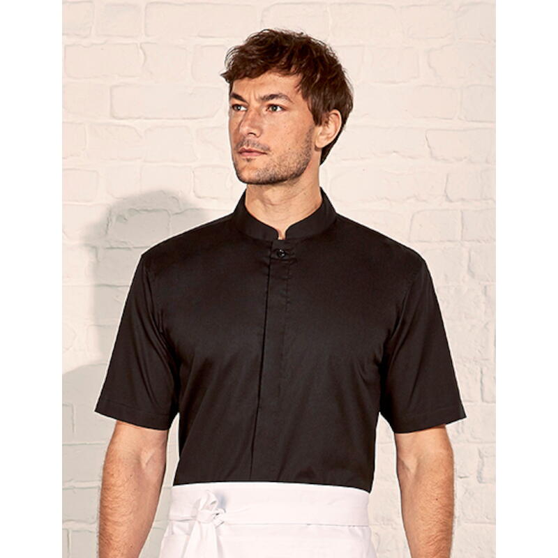 Men´s Tailored Fit Mandarin Collar Shirt Short Sleeve Black K122