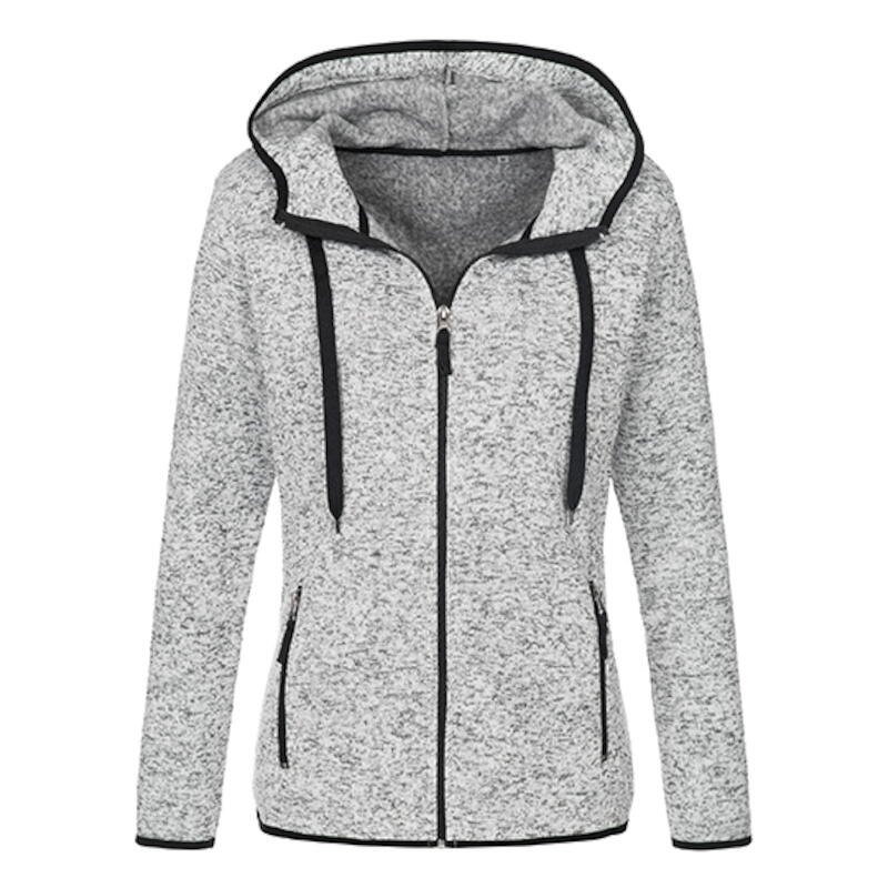 Knit Fleece Jacket Women Light Grey Melange S5950 Udo Dömer Shop